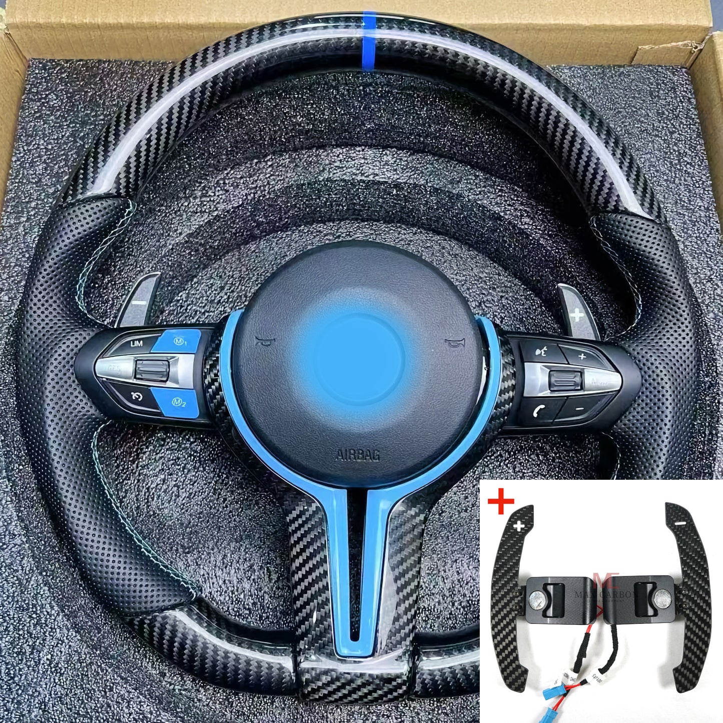 MAX CARBON Dry Carbon Steering Wheel Replacement for BMW M2 M3 M4 F87 F80 F82 F83 without Airbag and Buttons