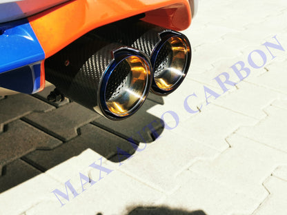 MAX CARBON Performance stainless steel exhaust tailpipes covers blue for BMW M2 F87 M3 F80 M4 F82 F83 M5 F10 