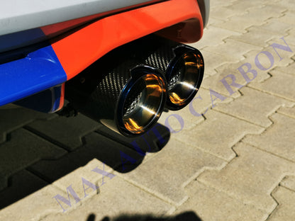 MAX CARBON Performance stainless steel exhaust tailpipes covers blue for BMW M2 F87 M3 F80 M4 F82 F83 M5 F10 
