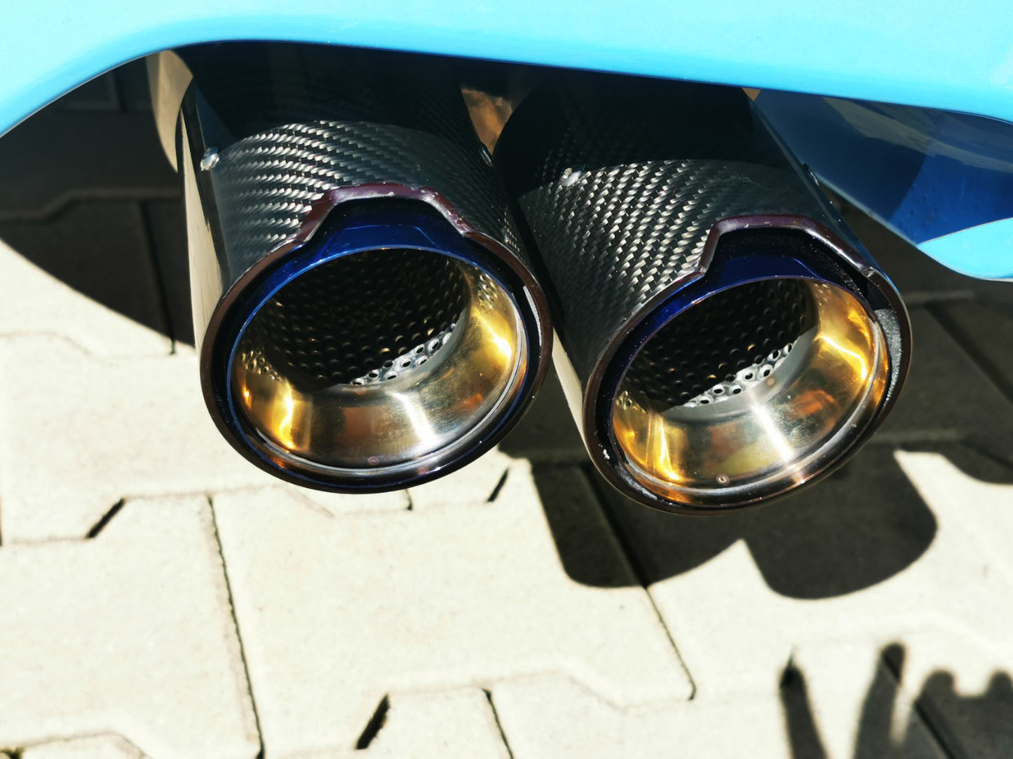 MAX CARBON Performance stainless steel exhaust tailpipes covers blue for BMW M2 F87 M3 F80 M4 F82 F83 M5 F10 
