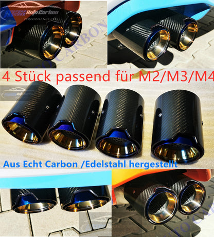 MAX CARBON Performance stainless steel exhaust tailpipes covers blue for BMW M2 F87 M3 F80 M4 F82 F83 M5 F10 