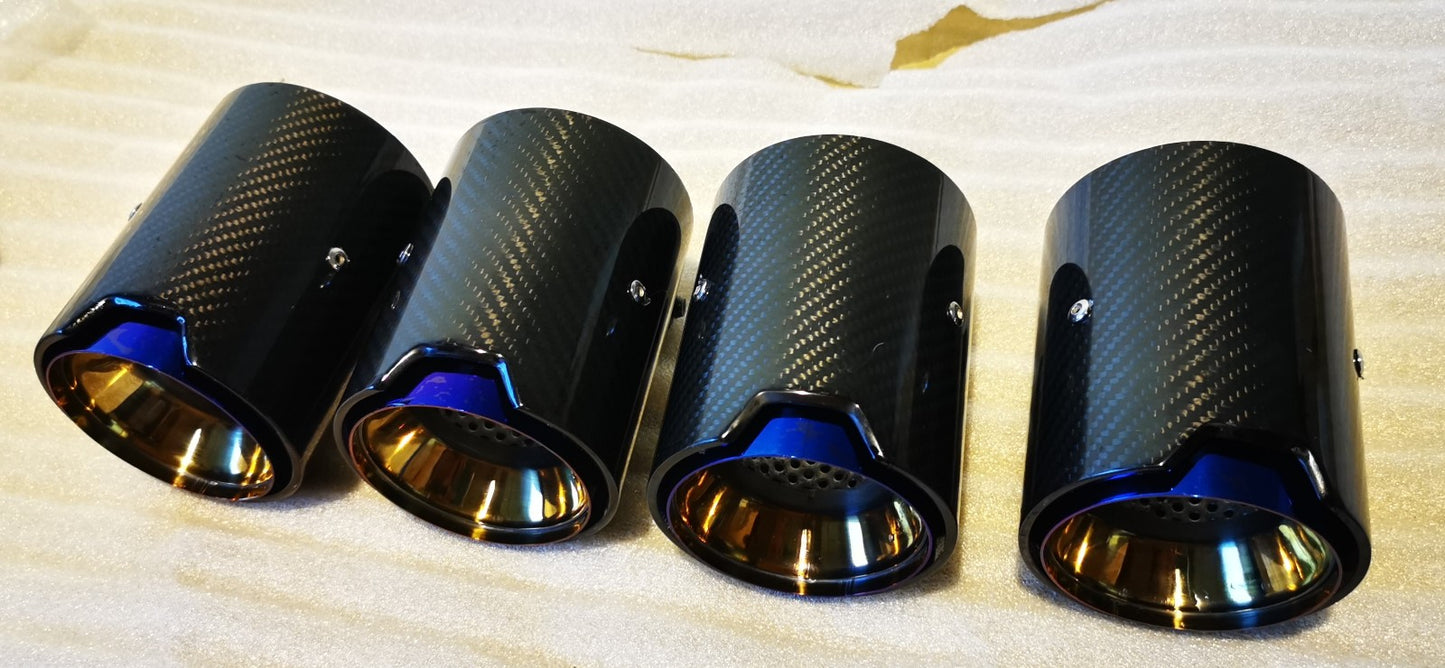 MAX CARBON Performance stainless steel exhaust tailpipes covers blue for BMW M2 F87 M3 F80 M4 F82 F83 M5 F10 