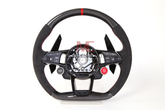 MC MAX CARBON Performance Dry Carbon complete steering wheel with buttons and shift paddles replacement for Audi R8 4S 