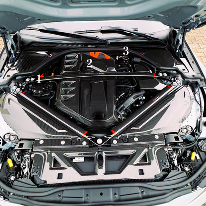 MAX CARBON Performance oil water climate cover 3 pieces in a set for the engine compartment, suitable for BMW G80 G81 M3 G82 G83 M4 M2 G87 