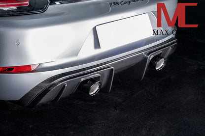 MAX CARBON DRY Carbon rear diffuser replacement diffuser suitable for Porsche 718 982 Cayman Boxster S GTS including exhaust covers in black 