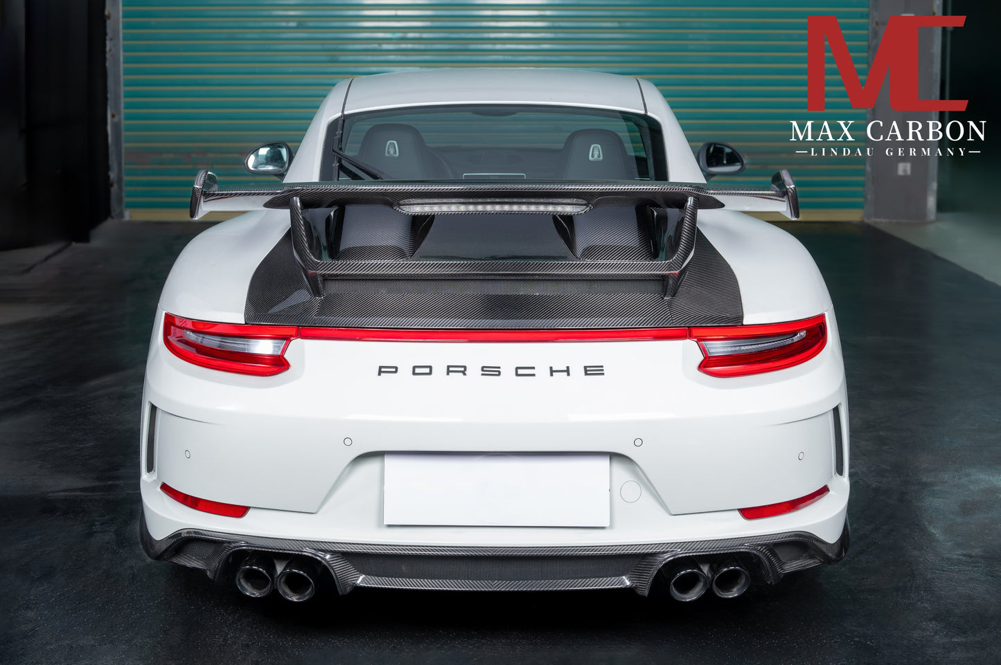 MAX CARBON DRY Carbon rear wing spoiler including seat plates suitable for Porsche 911 991 
