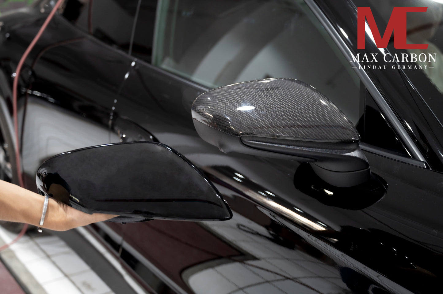 MAX CARBON Performance genuine dry carbon replacement mirror caps for Porsche 911 992 Taycan