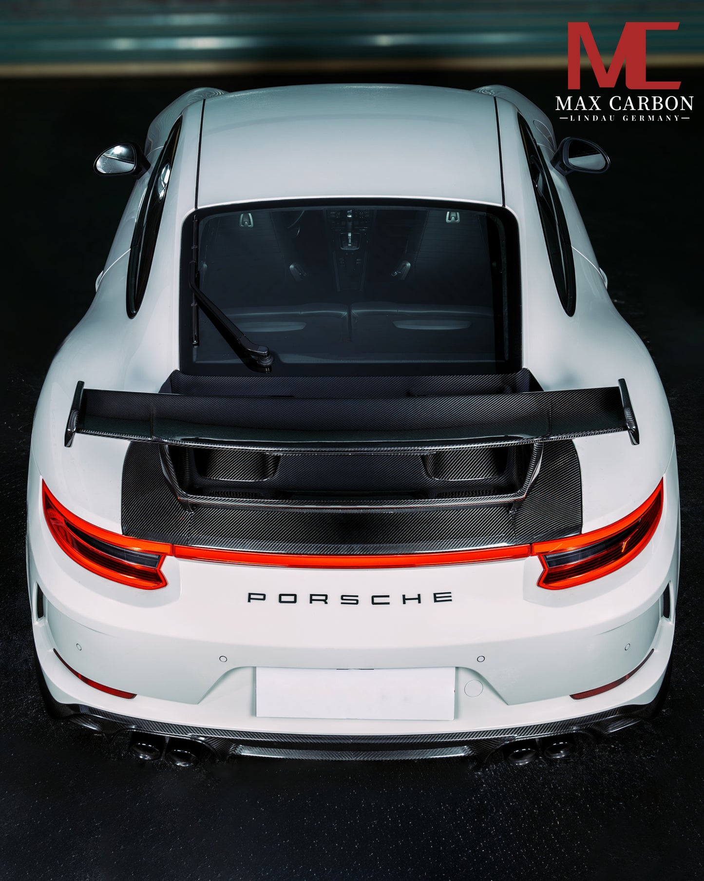 MAX CARBON DRY Carbon rear wing spoiler including seat plates suitable for Porsche 911 991 