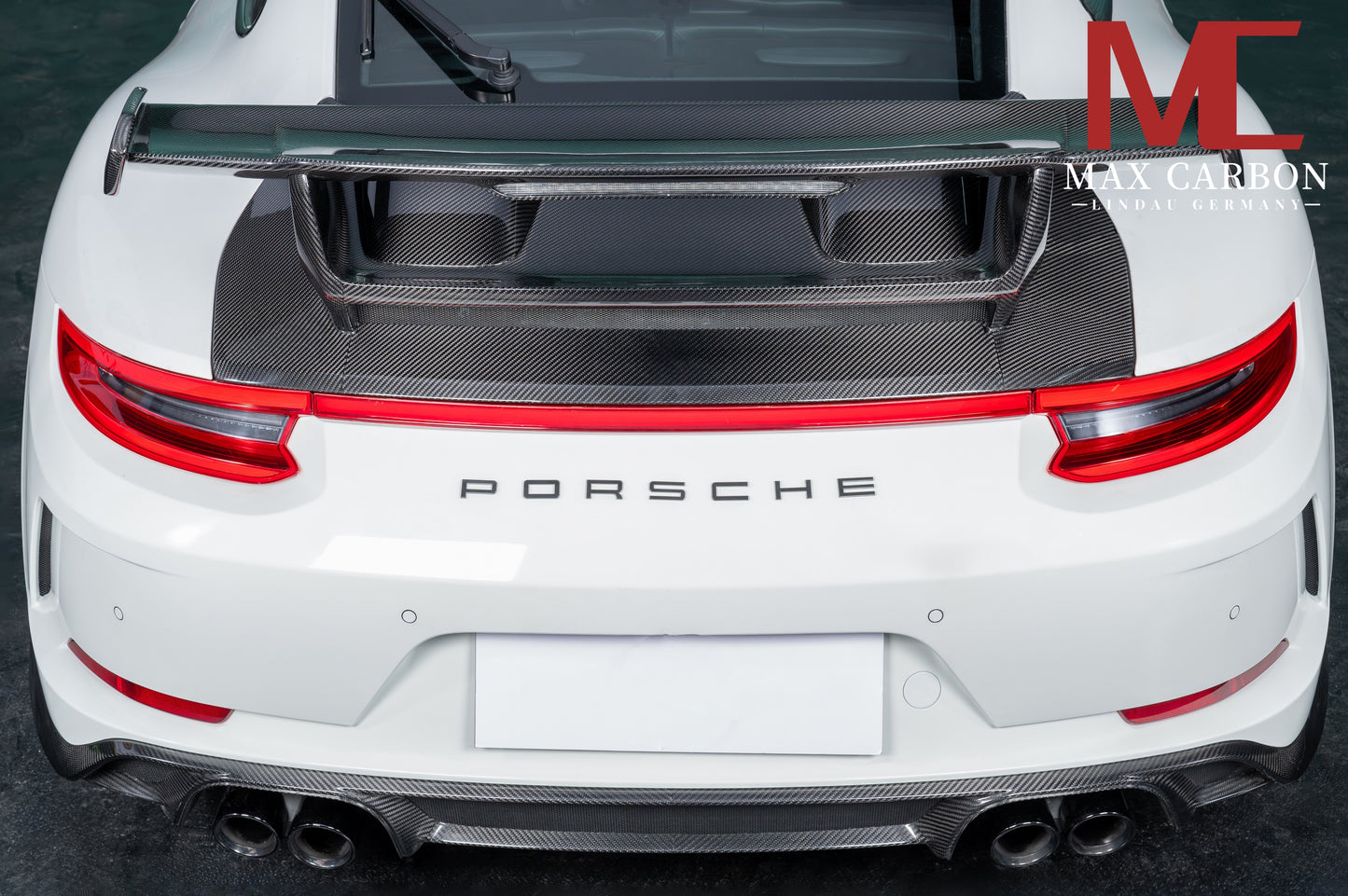 MAX CARBON DRY Carbon rear wing spoiler including seat plates suitable for Porsche 911 991 