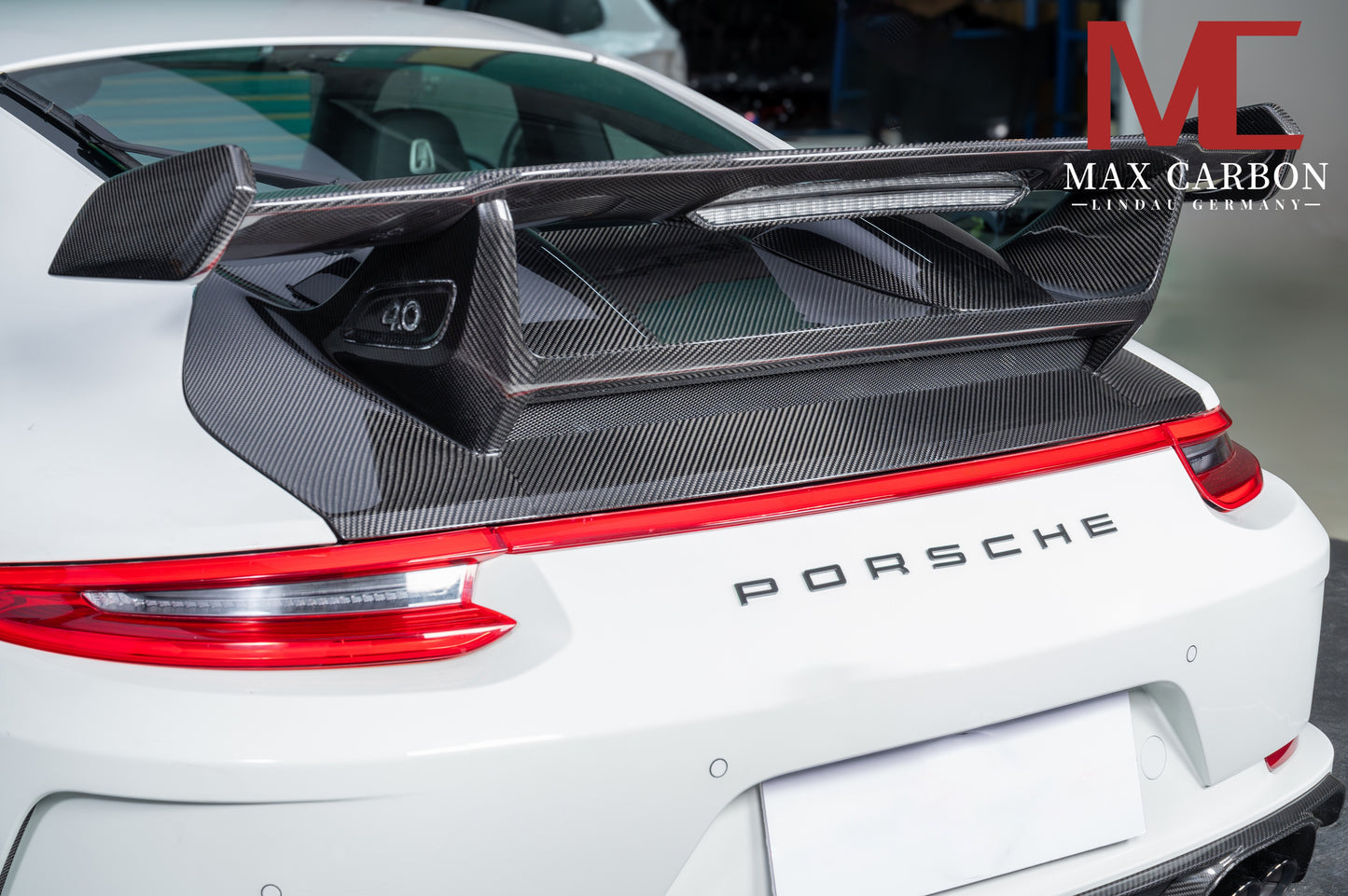 MAX CARBON DRY Carbon rear wing spoiler including seat plates suitable for Porsche 911 991 