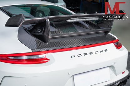MAX CARBON DRY Carbon rear wing spoiler including seat plates suitable for Porsche 911 991 