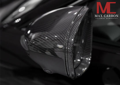 MAX CARBON Performance genuine dry carbon replacement mirror caps for Porsche 911 992 Taycan